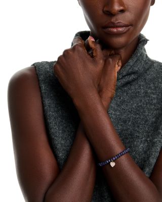 Mini Pav&eacute; Diamond Heart Charm Blue Sapphire Corundum Beaded Bracelet