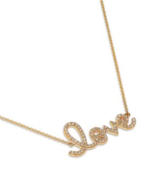 14K Yellow Gold Diamond Medium Love Script Pendant Necklace, 18"