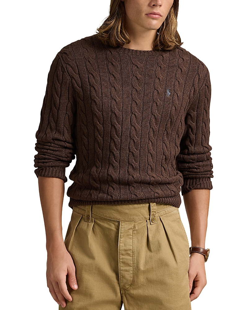 Shop Polo Ralph Lauren Cable-knit Cotton Crewneck Sweater In Brown