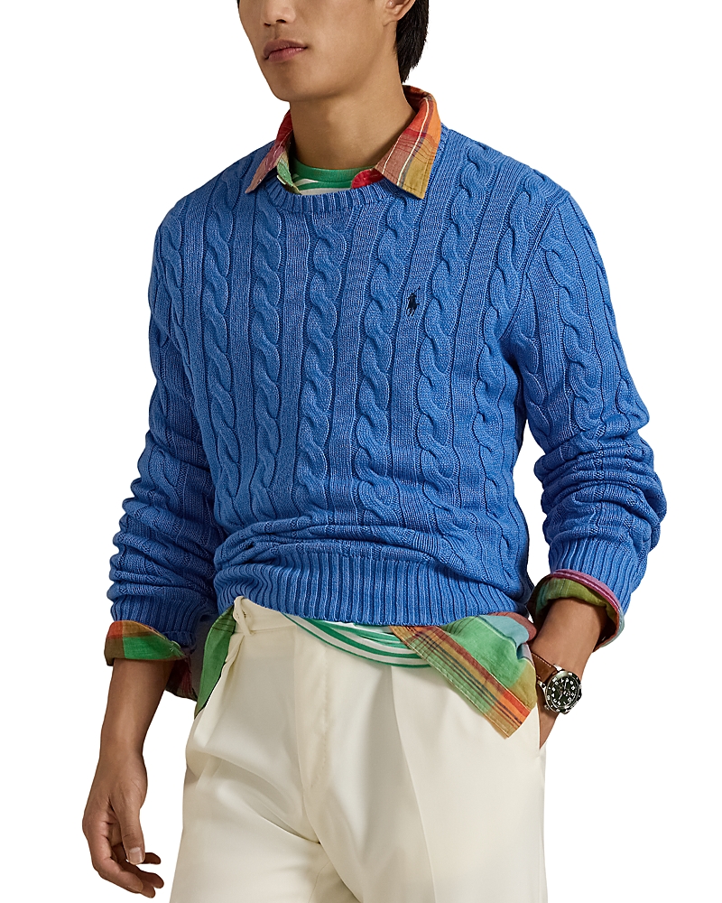 Shop Polo Ralph Lauren Cable-knit Cotton Crewneck Sweater In Blue Orbit