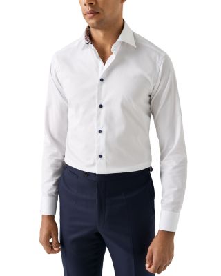 Eton - Slim Fit Solid Twill Shirt with Floral Details