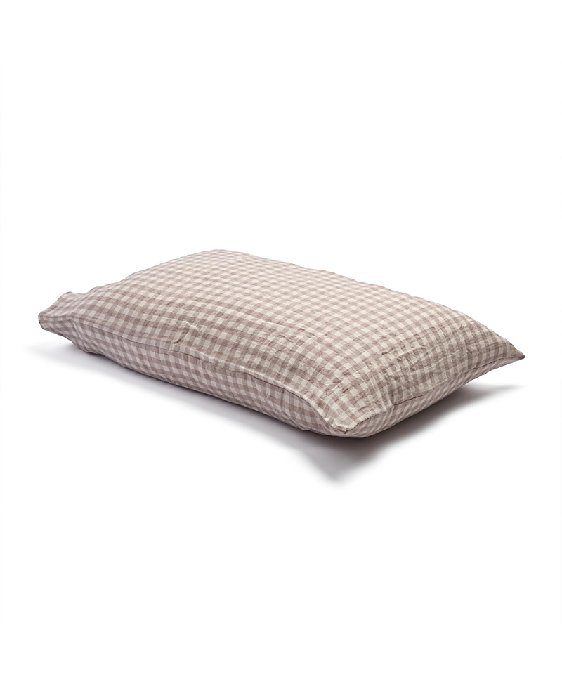 Piglet In Bed Gingham Linen Blend Pillowcase Pair In Mushroom Gingham