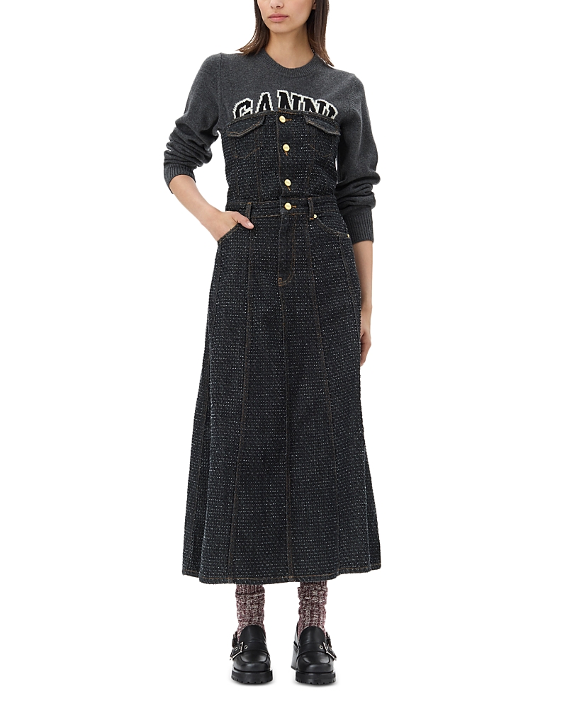 Ganni Fluffy Denim Corsage Dress