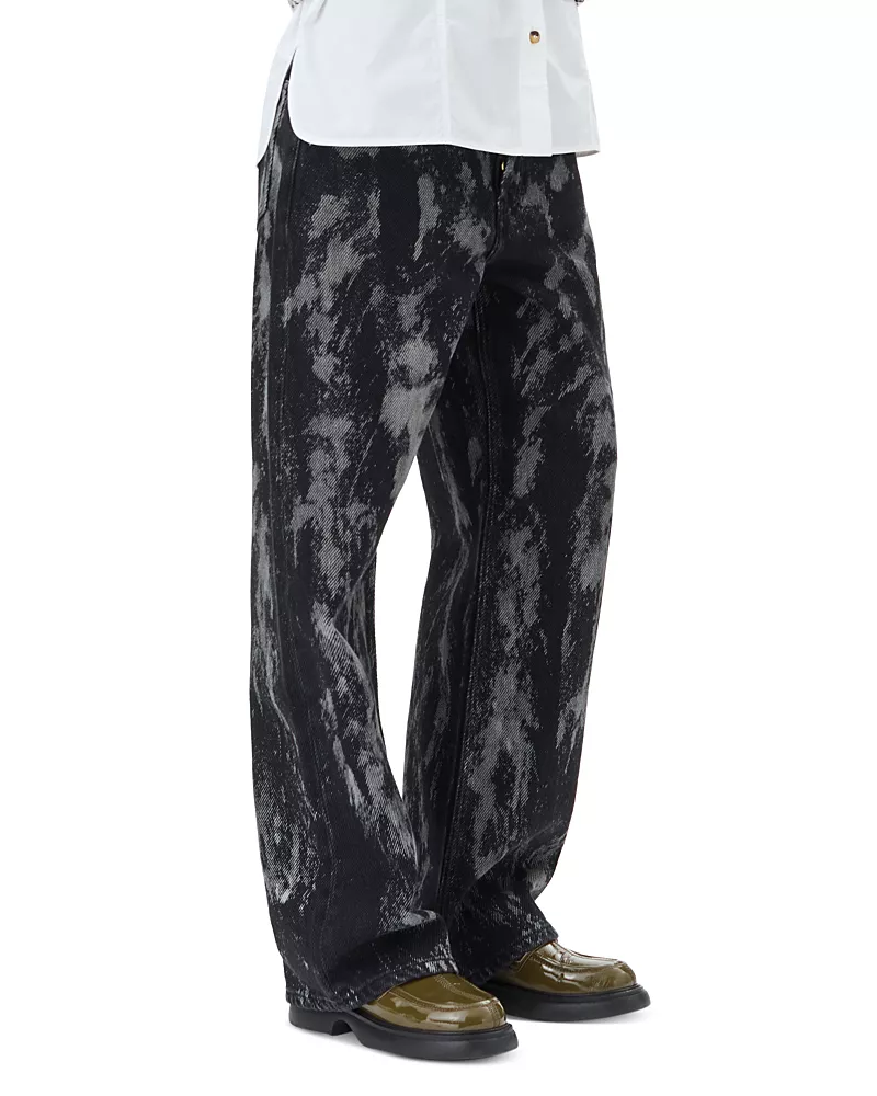 Ganni Izey Heavy Wide Leg Jeans in Washed Black