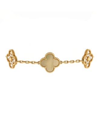 Pre-Owned Van Cleef & Arpels Vintage Alhambra 5 Motifs Bracelet 18K Gold and Yellow Mother of Pearl with Diamonds