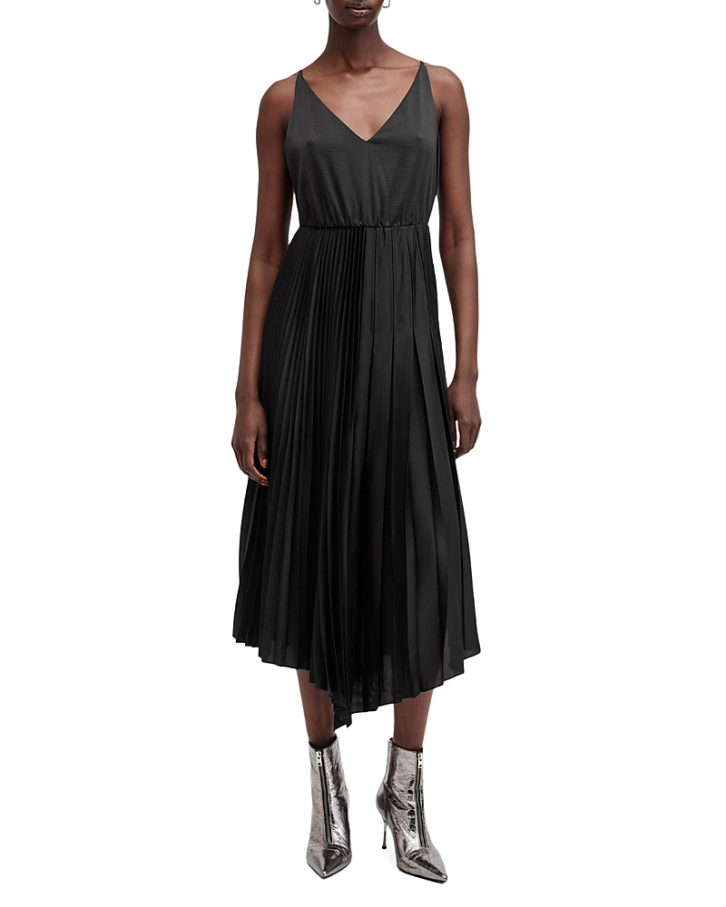 Allsaints Jax 2-in-1 Pleated Maxi Dress In Black