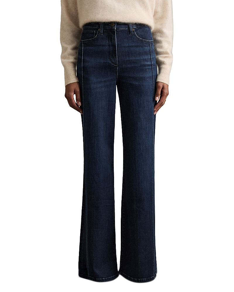 Reiss Heather Wide-leg Stretch Cotton Jeans In Dark Blue