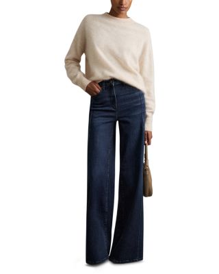 Petite Wide Leg Mid Rise Jeans in Dark Blue