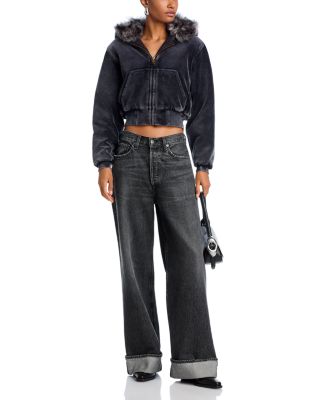 alexanderwang Faux Fur Trim Cropped Hoodie | Bloomingdale's Women