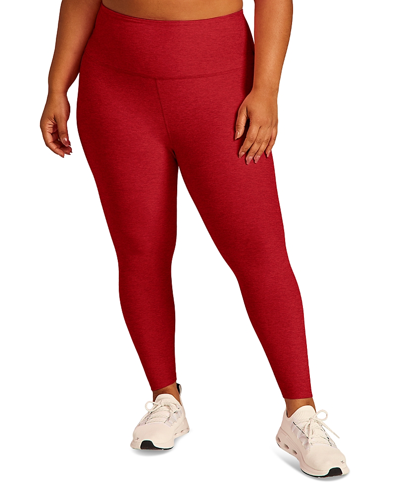 Beyond Yoga Plus Space Dye Caught In The Midi Leggings In Ruby Red Heather