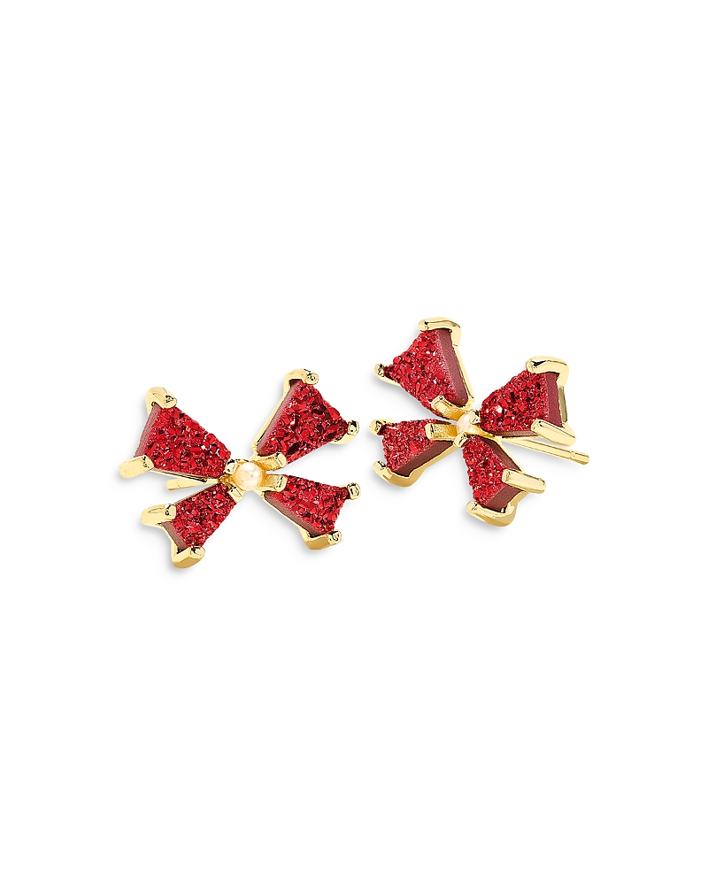 Kendra Scott Gold-tone Mixed Metal Drusy & Cultured Freshwater Pearl (2mm) Bow Stud Earrings In Gold/red
