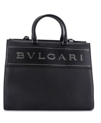 Pre-Owned Bvlgari Medium Logo Convertible Tote Embroidered Leather