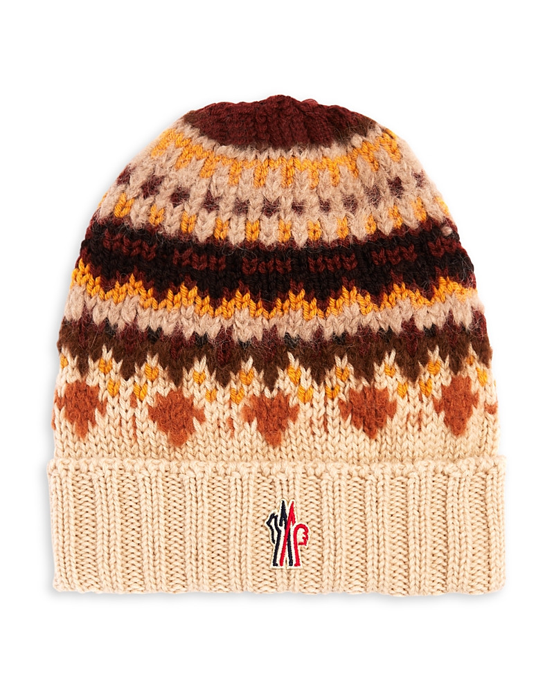 Moncler Fair Isle Beanie In Light Beige