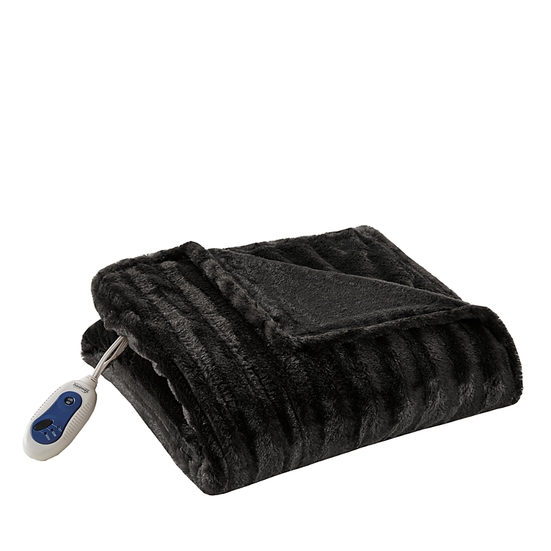 Beautyrest Faux Fur Heated Throw Blanket In Black
