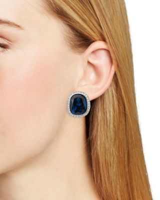 Blue Rhinestone Clip On Earrings