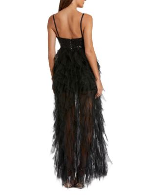  Sequin Mini With High Low Ruffle Tiered Train Dress