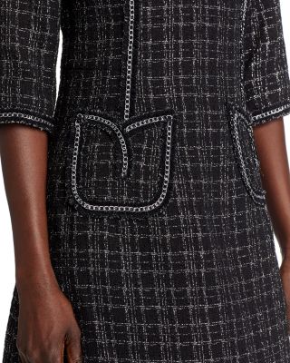 Metallic Plaid Boucle Chain Trim Dress
