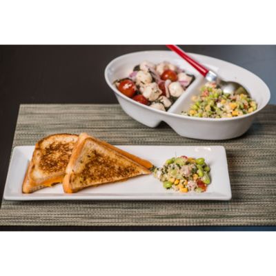 Porcelain Divided Oval Serving Bowl, 10.5", White