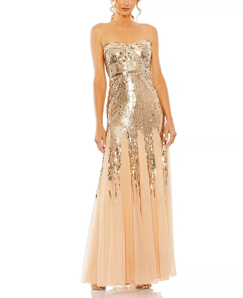 sleeveless sequin mesh gown