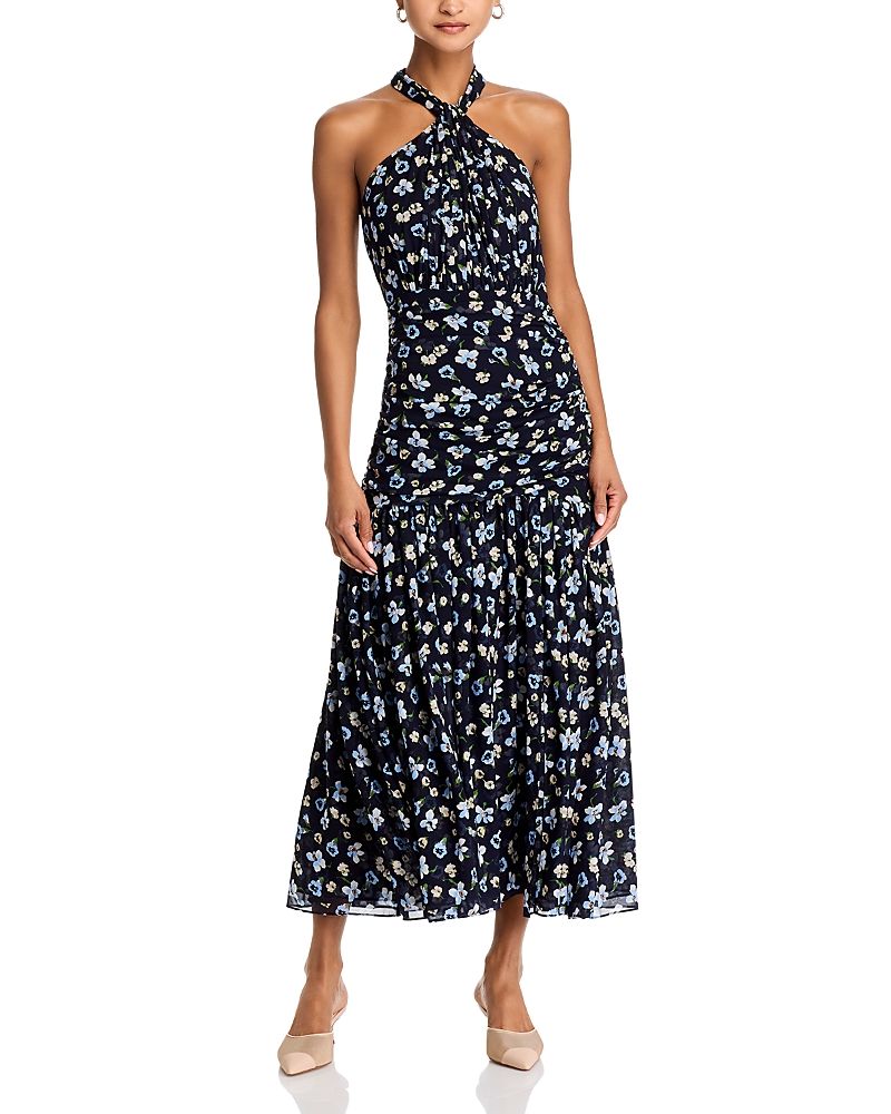 Veronica Beard Brock Floral Halter A-line Midi Dress In Navy Multi
