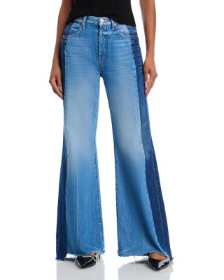 MOTHER - The Tuxedo Sidestepper Sneak Fray High Rise Wide Leg Jeans in Double Stacked