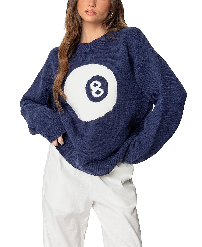 Shop Edikted Magic 8 Oversized Chunky Knit Sweater In Navy