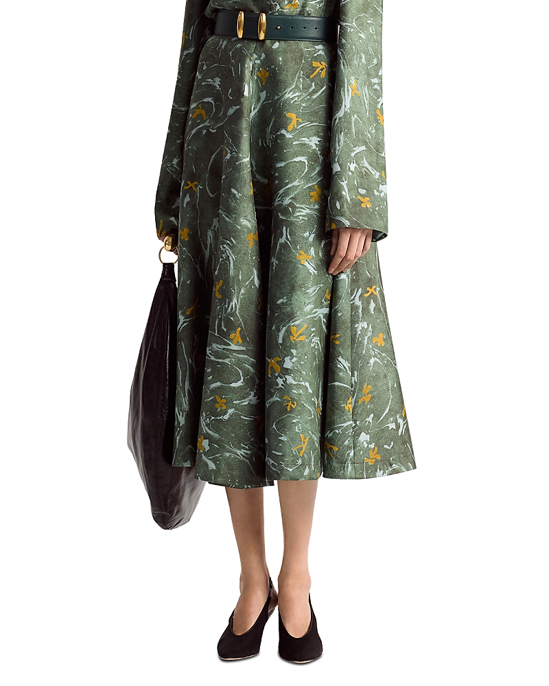 Altuzarra Varda Printed Silk Midi Skirt In Monstera Marbled