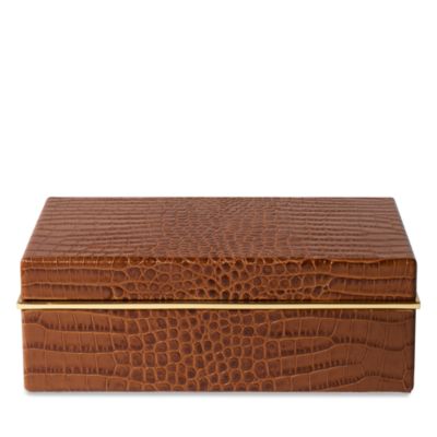 Classic Croc Embossed Leather Small Box in Chestnut