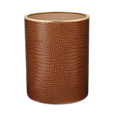 Classic Croc Embossed Leather Wastebasket in Chestnut