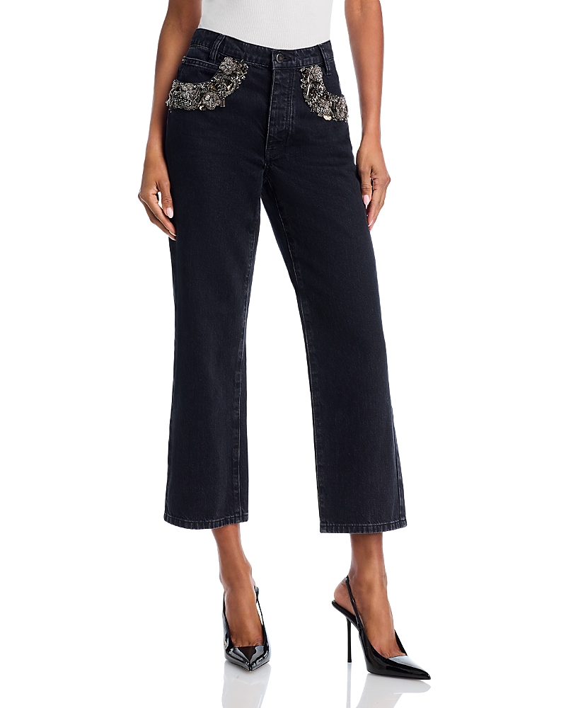 Frame The Beaded Hang Cropped Straight Leg Jeans In Black