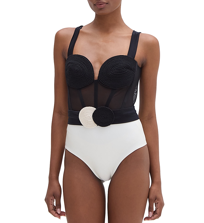 Patbo Jersey Sands Corset Bodysuit In Black Whte