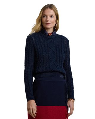 Ralph Lauren - Aran Knit Cotton Blend Crewneck Sweater