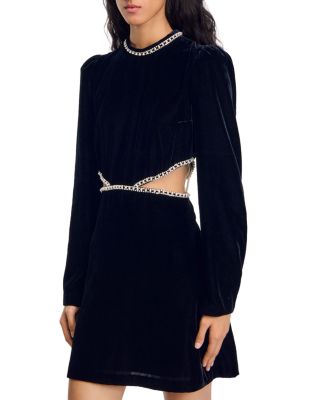 Sandro - Maryline Embellished Velvet Mini Dress