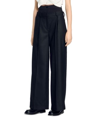 Sandro Richard Pinstriped Wide Leg Pants
