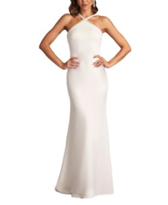 Tadashi Shoji - Sicily Pearl Trim Halter Gown