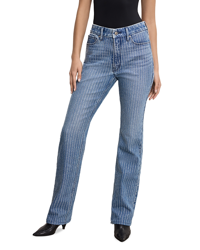 GOOD AMERICAN GOOD ICON RHINESTONE STRAIGHT JEANS IN I728