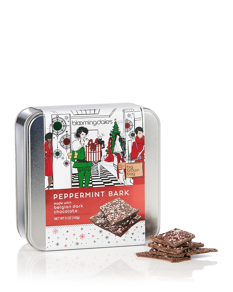 Bloomingdale's Dark Chocolate Peppermint Bark in Bloomingdale's Christmas Tin