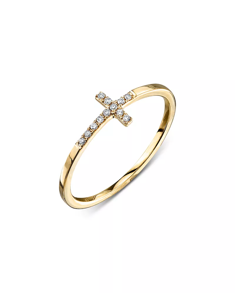Sydney Evan 14K Yellow Gold Diamond Cross Ring