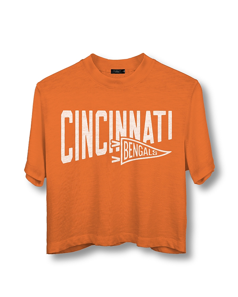 Junk Food Clothing Women's Nfl Cincinnati Bengals Dual Threat Mock Neck Crop Tee In Orange