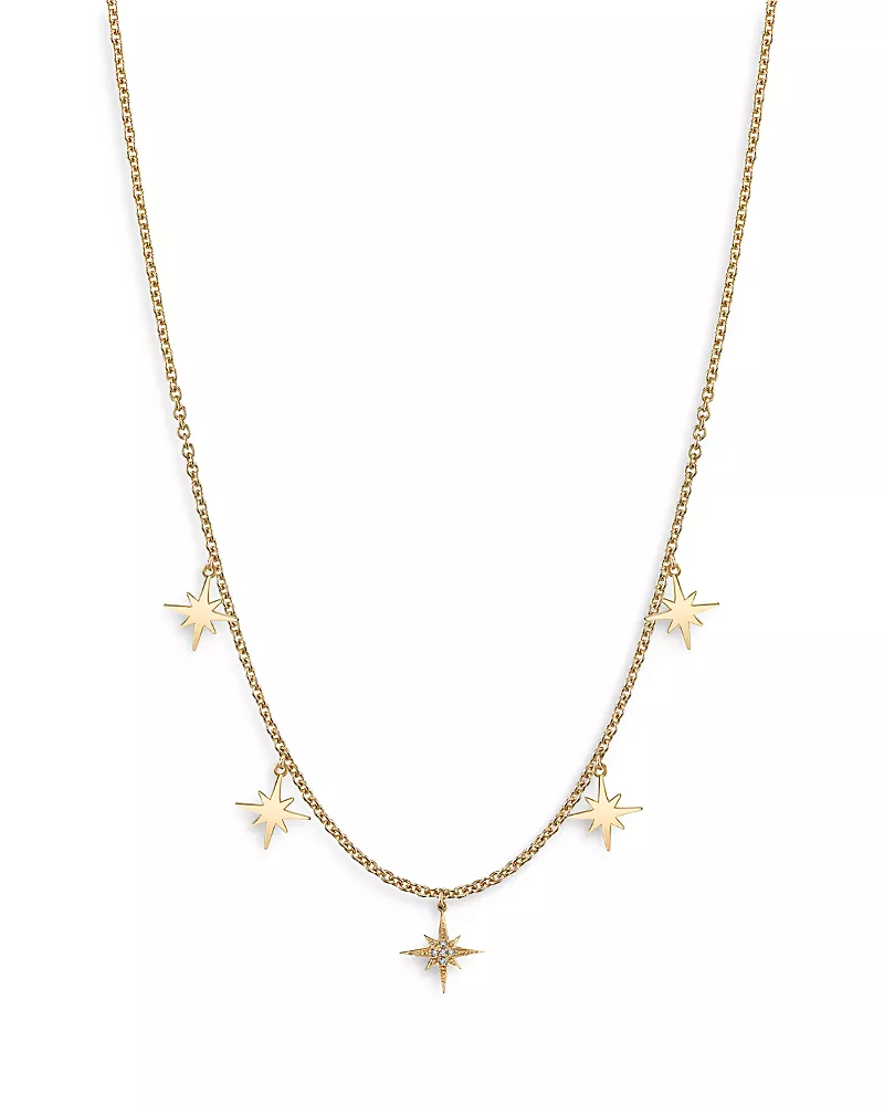 Sydney Evan 14K Yellow Gold Diamond Starburst Fringe Statement Necklace, 16