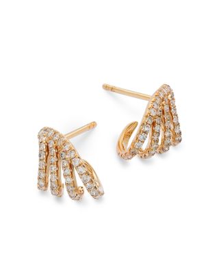 14K Yellow Gold Diamond Front to Back Cuff Earrings, 0.60 tcw