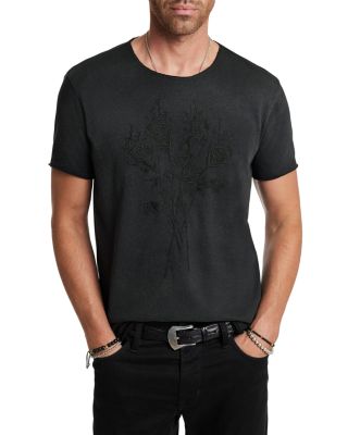 John Varvatos - Embroidered Roses Raw Edge Tee