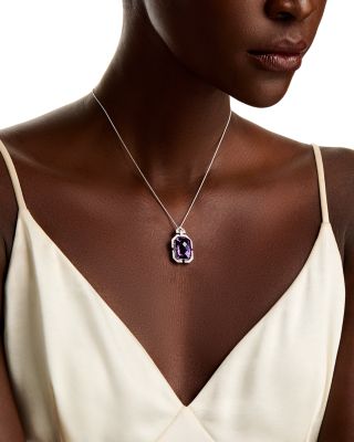 14K White Gold Amethyst & Diamond Necklace, 18"