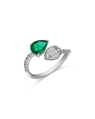 Bloomingdale's Fine Collection - 14K White Gold Emerald & Diamond Bypass Ring
