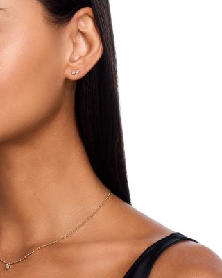 14K Yellow Gold Graduated Curved Diamond & Cultured Freshwater Pearl Stud Earrings