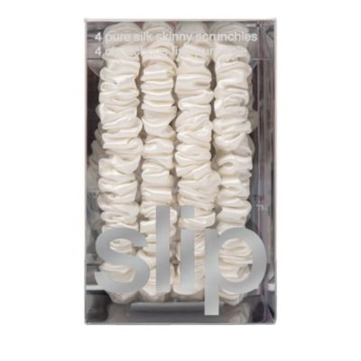 Pure Silk Back to Basics Skinny Scrunchies in White, Set of 4
