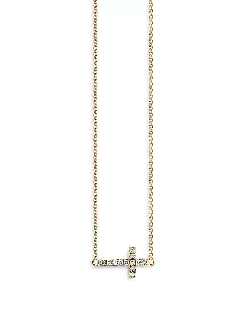 Sydney Evan 14K Yellow Gold Diamond Cross Pendant Necklace, 18