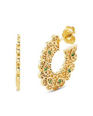 Sydney Evan - Wicked x Sydney Evan 14K Yellow Gold Emerald Filigree Hoop Earrings