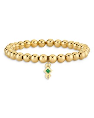 Sydney Evan - Wicked x Sydney Evan 14K Yellow Gold Diamond & Malachite Art Deco Charm Stretch Bracelet