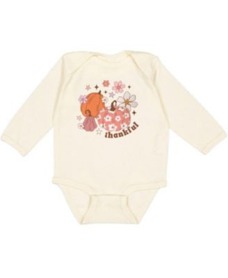 Sweet Wink Girls' Thankful Pumpkin Daisy Thanksgiving Long Sleeve Bodysuit - Baby
